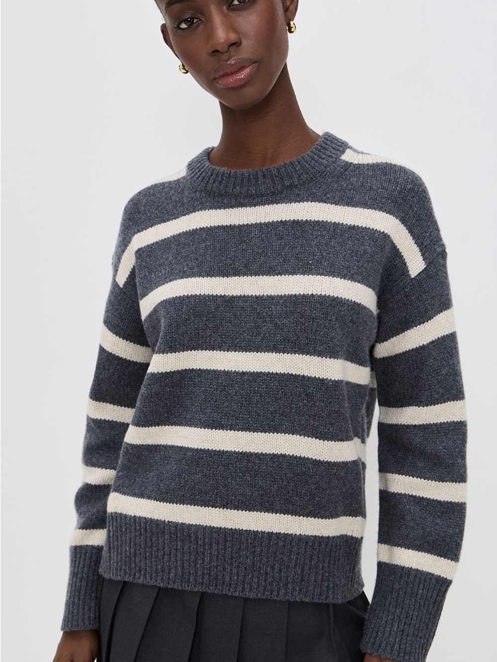 NWT Alex Mill Nottinghill Striped Crewneck Sweater in Charcoal and Cream